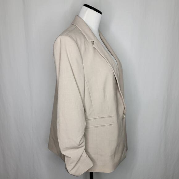 Tahari ASL Women's Ruched-Sleeve One-Button Blazer Sand NWT Size 14 - Picture 7 of 11